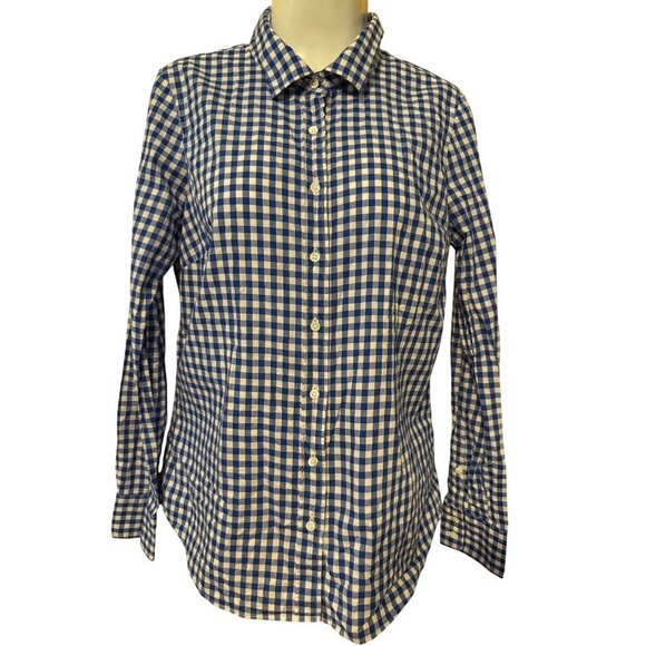 J.Crew Long-sleeve Button-up Women's Shirt Checkered White Blue Preppy - Picture 1 of 3